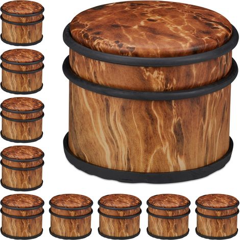 Relaxdays Set of 10 Door Stoppers, Stainless Steel & Rubber, Wood Effect, Tall Doorstopper, HxØ: 8 x 9.5 cm, Dark Brown