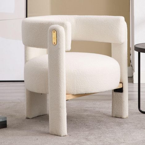 Wahson Faux Fur Armchair – Occasional Upholstered Tub Vanity Chair for Bedroom & Living Room, White