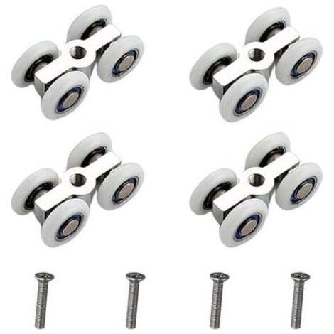 Roulettes pour portes coulissantes, lot de 4, roulettes silencieuses à 4 roues, chariot de porte coulissante en alliage de zinc, système de roulettes de douche avec filetage M6, Ø 20 mm, convient aux (1/5)