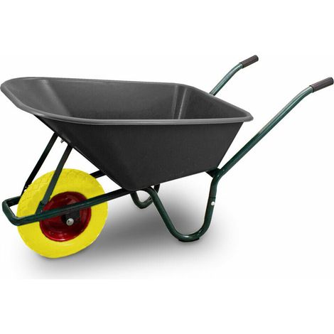 Schubkarre 100L Schubkarren Schiebkarre Bauschubkarre mit PVC Wanne und PU Rad bis 250kg (Schubkarre mit PVC Mulde Schwarz und PU Rad Gelb) (1/5)
