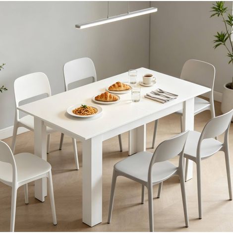 Ausziehbarer Esstisch 180x80x75 cm aus weißem MDF, platzsparend – MEUBLIV (1/5)