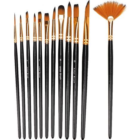 Ensemble de 12 Pinceaux de Qualité en Nylon Noir pour Aquarelle et Peinture Artistique (1/5)