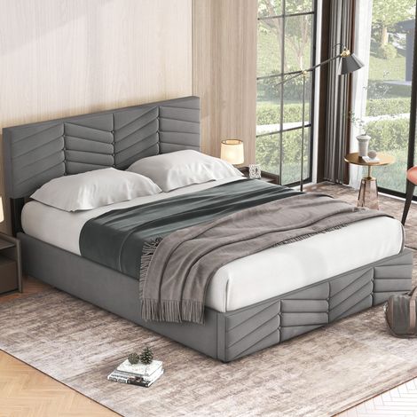 lit coffre 140x190 avec tête réglable en velours gris HAVRYA (1/5)