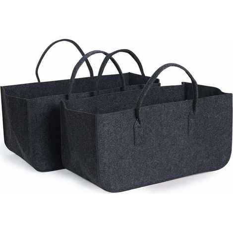Sac Porte Bches, 2pcs Panier à Bches de Cheminée, Panier à bois de Chauffage, Sac de Rangement pour Journaux, Paniers Pique-Nique, Jouets, Faire du Shopping, etc(Gris, 50 x 25 x 25 cm) (1/5)