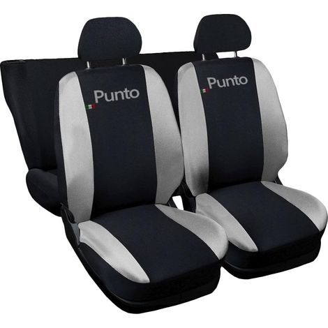 Lupex shop - Coprisedili Auto Compatibili per Punto, Made In Italy, anteriori e posteriori con copri poggiatesta incluso, tessuto poliestere, colore - Nero\Grigio Chiaro