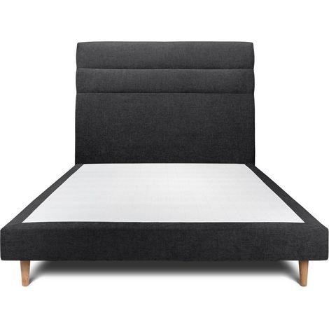 Lit 135x190cm avec tête de lit lignes tissu et sommier tapissier Noir - Hauteur totale : 29cm (1/5)