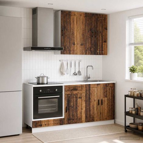 vidaXL Unité de cuisine PORTO 5 pcs Bois ancien Bois d'ingénierie (1/5)
