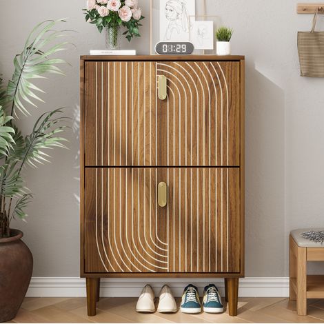 Meuble à chaussures 60x24x96 cm en MDF marron, avec rangement gain de place pour entrée FLORAGRACE (1/5)