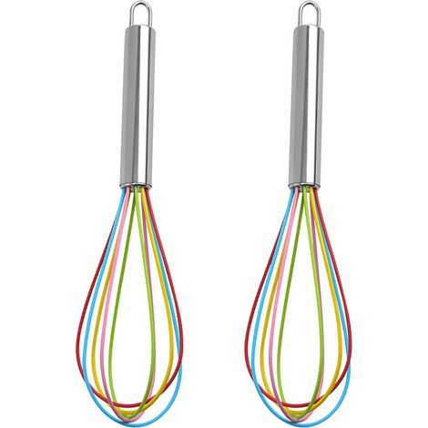 Batteur à œufs manuel en silicone avec poignée en acier inoxydable (lot de 2) - 25 cm
