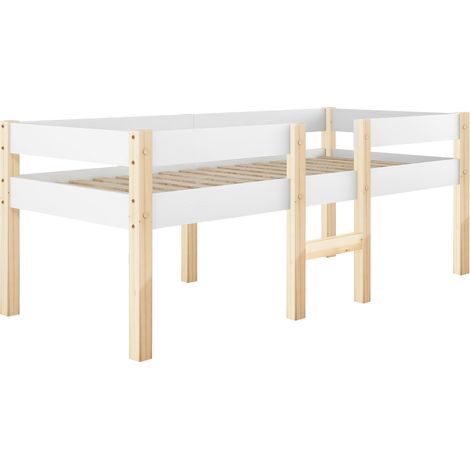 Cama infantil semimezzanine con barandilla, 90 x 200 cm, blanco y roble (1/5)