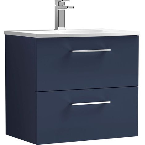 Balterley  Modern Bathroom Wall Hung 2-Drawer Vanity & Basin, Midnight Blue, 600mm