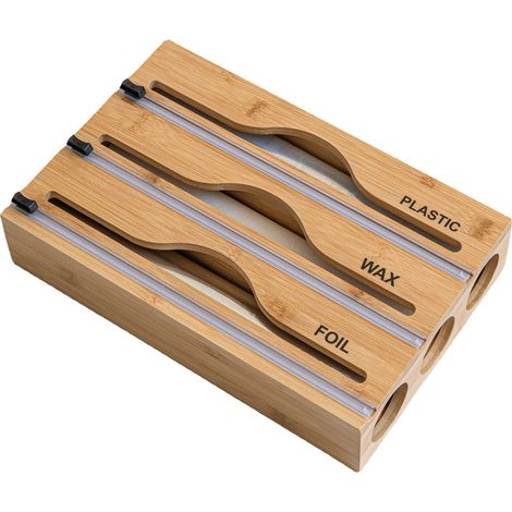 Distributeur de bambou avec coupe pour film plastique en rouleau de 12,5 ",organisateur de papier d'aluminium,cire de papier d'aluminium,papier ciré (1/5)