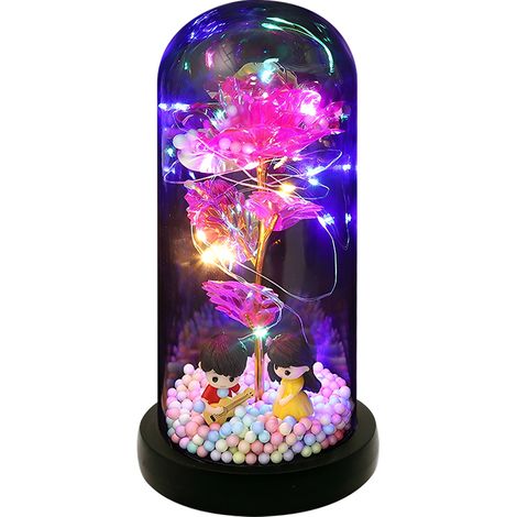 Roses lumineuses sous dôme acrylique, un cadeau idéal pour maman : une rose éternelle et colorée, parfaite pour un anniversaire, Noël ou la Saint-Valentin. (1/2)