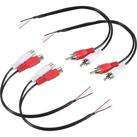 4 Pcs Adaptateur RCA mâle double et femelle double vers extrémité ouverte à fil nu, connecteur RCA mâle et femelle vers câble à 2 broches pour haut-parleurs d'amplificateur (1/5)