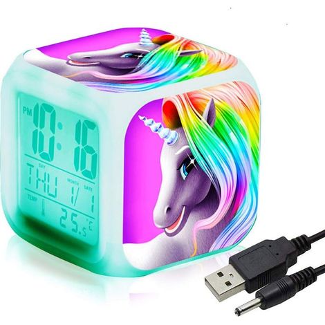 Réveils numériques Licorne pour les filles, Cube LCD LED de nuit brillante avec enfants légers Réveillez-vous l'horloge de chevet Cadeaux d'anniversaire pour les enfants Femmes Chambre adulte-Fei Yu (1/5)