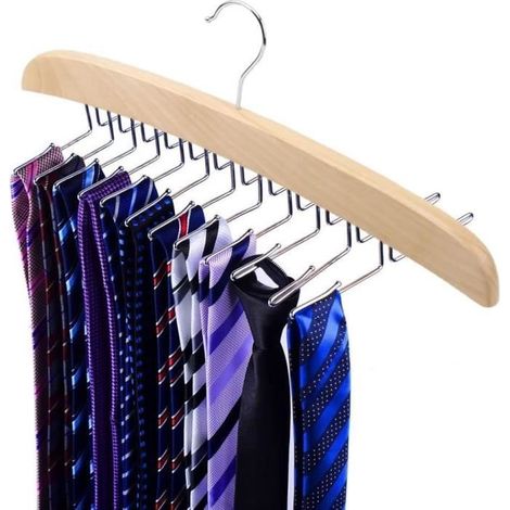 Porte-Cravates en Bois, Crochet de Cravate en Bois, Cintres Multifonctions Suspendues avec 24 Crochets en Métal pour Homme et Femme (1/4)