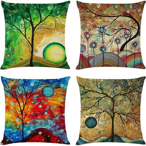 AIDUCHO Lot De 4 Housses De Coussin 45x45 Cm Carrées Arbres Colorés Housse Coussins De Canapé En Coton Pour Taies D'oreiller De Canapé Salon (1/5)