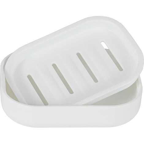 Lot de 2 porte-savons blancs avec système d'égouttage pour salle de bain, empêche le savon de se mouiller, facile à nettoyer (1/5)