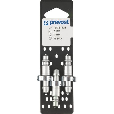Prevost – Embouts ISO B sur plaque pour tuyau 8mm – Lot de 3 – Raccords en laiton – Connexion fiable pour compresseur – Pression maximale 10 bar (1/3)