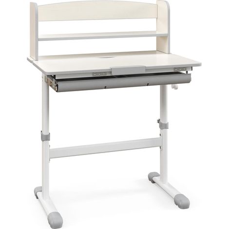 Bureau enfant hauteur réglable plateau inclinable 7 angles avec tiroir étagère pieds métal pour chambre gris (1/5)