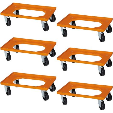 BRB Lot de 6 roulettes logistiques pour conteneur Euro 600 x 400 mm Roues en plastique noir orange