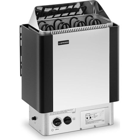Poêle de sauna électrique 6 kW – Commande intégrée – Pour pièces de 5 à 9 m3 – Température jusqu'à 110 °C – Résistant à la corrosion – Uniprodo