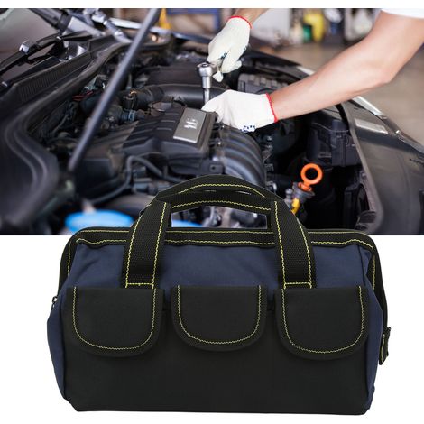 13-Zoll-Multifunktions-Werkzeugtasche/Aufbewahrungstasche mit großer Öffnung und robustem Griff, blau-schwarz. (1/5)