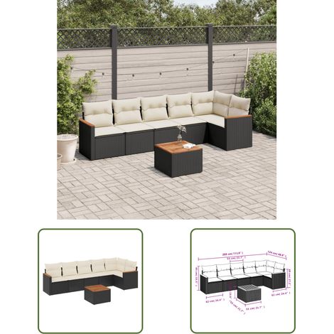 The Living Store 7-tlg. Garten-Sofagarnitur mit Kissen Schwarz Poly Rattan - Gartenmöbel - Esstisch - Lounge Set - Outdoor Möbel - Rattan Sofa (1/3)