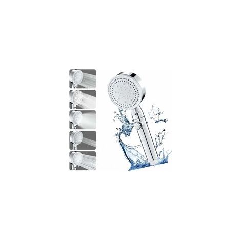 Pommeau de Douche Haute Pression à économie d'eau 5 Types de Jet , Douchette à Haute Pression Shower Head de Massage(Argenté) (1/4)