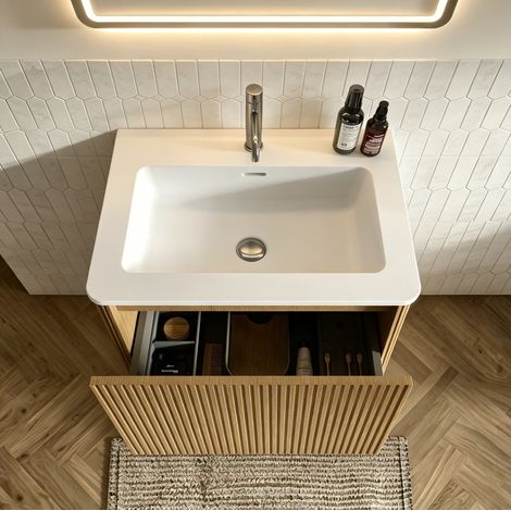 Meuble sous-vasque 61x46,5x37 cm en composite, chêne naturel, pour petite salle de bain – MEUBLIV (1/5)