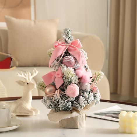 Arbre De Noël De Table - Avec Lumières Led Et Décorations - Pour Décoration Intérieure De Fête - 30 X 20 X 20 Cm - Rose