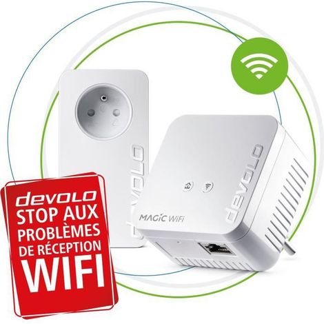 Informatique - Tablette Réseau - CPL CPL Devolo Magic 1 WiFi mini Starter Kit Pack de 2 boîtiers,Wifi et filaire,Haut débit (1200 Mbps),Conservation des prises (1/4)