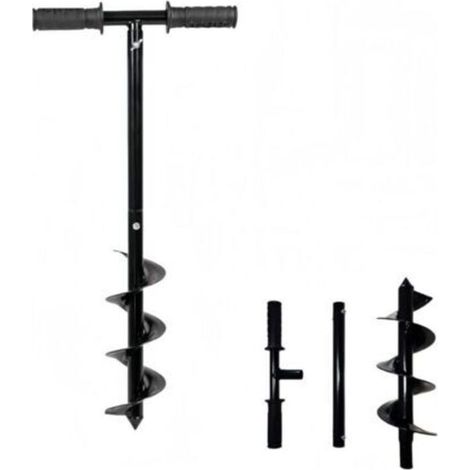 Tarière de poteau de clôture, perceuse manuelle de 10 x 60 cm avec poignée antidérapante, tarière réglable pour plantation de poteaux, plantation de bulbes, trou de parapluie, mélange d'engrais