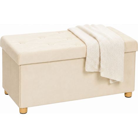 HOMCOM Velvet Upholstered Foldable Ottoman Footrest with Wood Legs, Cream (1/5)