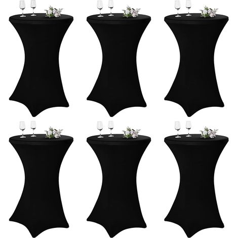 Lot de 6 housses extensibles pour tables de bar et de bistro (Ø 80-85 cm), design élégant, zone des pieds renforcée, lavables en machine à 40 °C, housse extensible noire, housses pour tables de bar et (1/5)