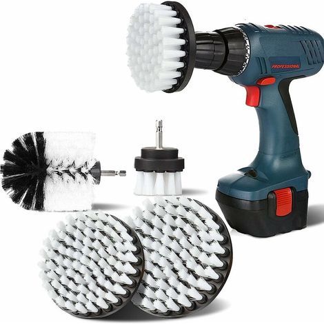 4 pièces brosse de nettoyage de perceuse, 2''/3.5''/4''/5'' brosse de nettoyage de perceuse électrique rotative brosse de nettoyage de perceuse de tapis à poils doux (blanc) (1/5)