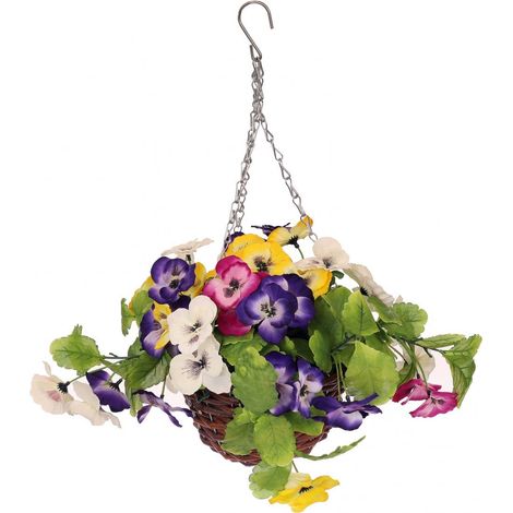 Oypla Artificial Garden Hanging Wicker Basket with Multicoloured Flowers (1/5)