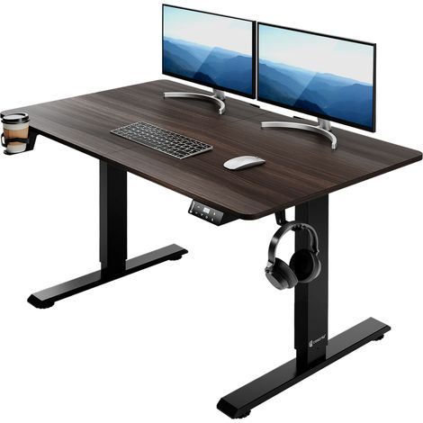 Casaria Scrivania Regolabile in Altezza Ergonomica 2 Promemoria Timer max. 80kg Portabevande Tavolo da Computer Gaming Desk Vari Colori e Misure 110cm Brown (en) (1/7)