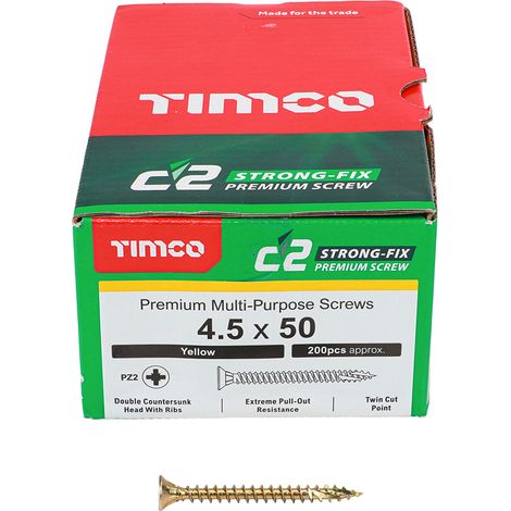 TIMCO C2 Strong-Fix Multi-Purpose Premium Countersunk Gold Woodscrews - 4.5 x 50