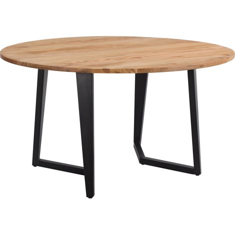 Rendez-Vous Déco – Table ronde 140 cm 6 personnes en bois d'acacia et métal – Plateau épais 2,5 cm – Design scandinave moderne – Piètement graphique noir