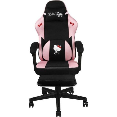 Chaise gaming de bureau Konix Hello Kitty à coussin lombaire mémoire 0-150° avec repose-pieds noir/rose (1/5)