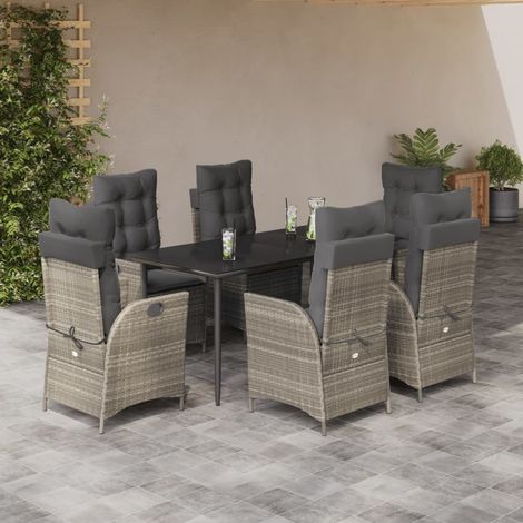 Ensemble à manger de jardin et coussins 7 pcs-Salon de jardin gris clair rotin 367899 (1/5)