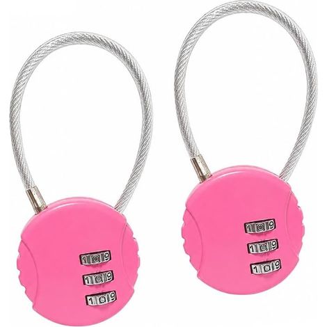 (rose)2 Cadenas Étanches 8 Pouces Pour Extérieur Cadenas réinitialisable 3 chiffres avec câble acier, pour bagages, vestiaires, clôtures, caisses à outils. Noir (1/5)
