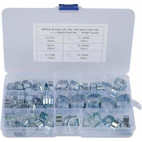 Lot de 80 colliers de serrage galvanisés à double oreille pour carburant et air (1/4)