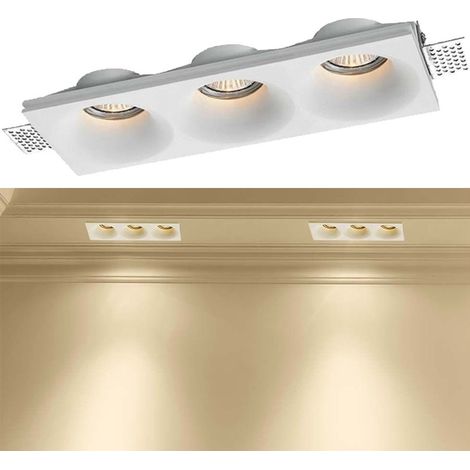 TrAdE Shop Traesio - Porta Faretto In Gesso A Scomparsa 3 Led Fori Da Incasso Soffitto Verniciabile - (1/5)