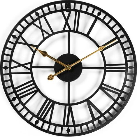 Horloge de jardin tout temps 40 cm (aiguilles dorées) Vintage Chiffres romains Rétro Minimaliste Fer Horloge d'extérieur Fonctionne à piles Silencieuse (1/5)