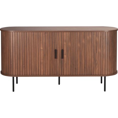 Buffet bas scandinave aspect noyer et noir avec 2 portes coulissantes et pieds en métal - PANGIVO (1/5)