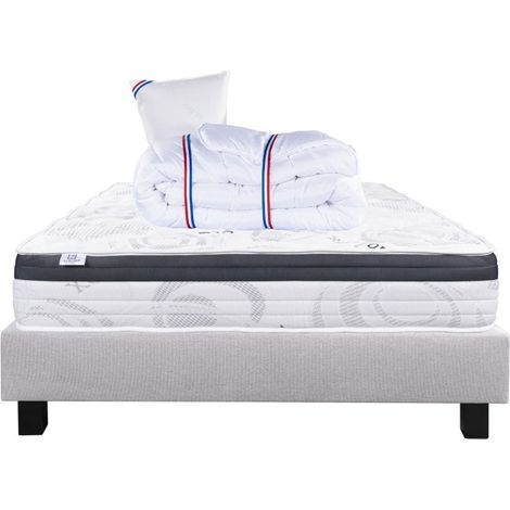 Ensemble Matelas Sleeplux, 26 cm, mousses haute densité, ferme, face été/hiver + sommier gris ep20cm + oreiller + couette, 90x190cm (1/5)