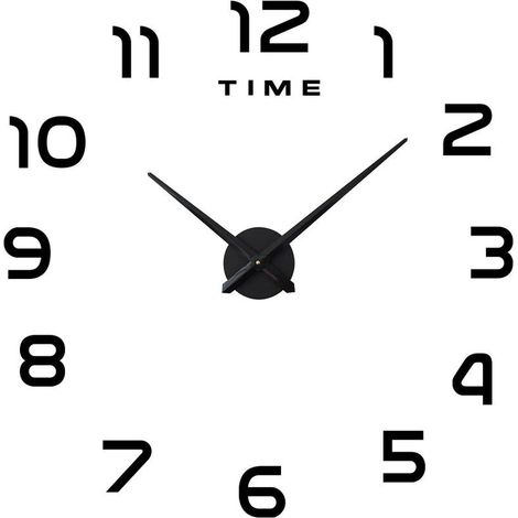 Grande horloge murale silencieuse bricolage sans cadre horloge murale miroir 3D décoration de bureau à domicile (noir) (1/3)