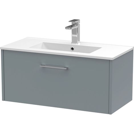 Winshill Contemporary 1 Drawer Wall Hung Vanity Unit with Minimalist Basin, Grey, 800mm
